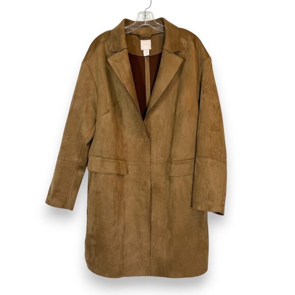 H&M Trench Long Coat Jacket Tan Brown Faux Suede Oversized XL - Picture 8 of 8